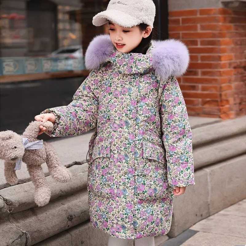 Stylish Floral Winter Thickened Kids Down Jacket Thickened Cottonpadded Coat for Girls Tween Girls Warm Outdoor ClothingT251021