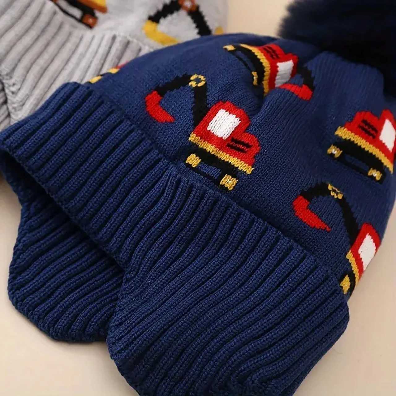 Pompom Beanies Winter Warm Baby Earmuffs Cap Toddler Ear Protection Hat 14year Kids Woolen Knit Hats Fashion Car Boys Bonnet J251021