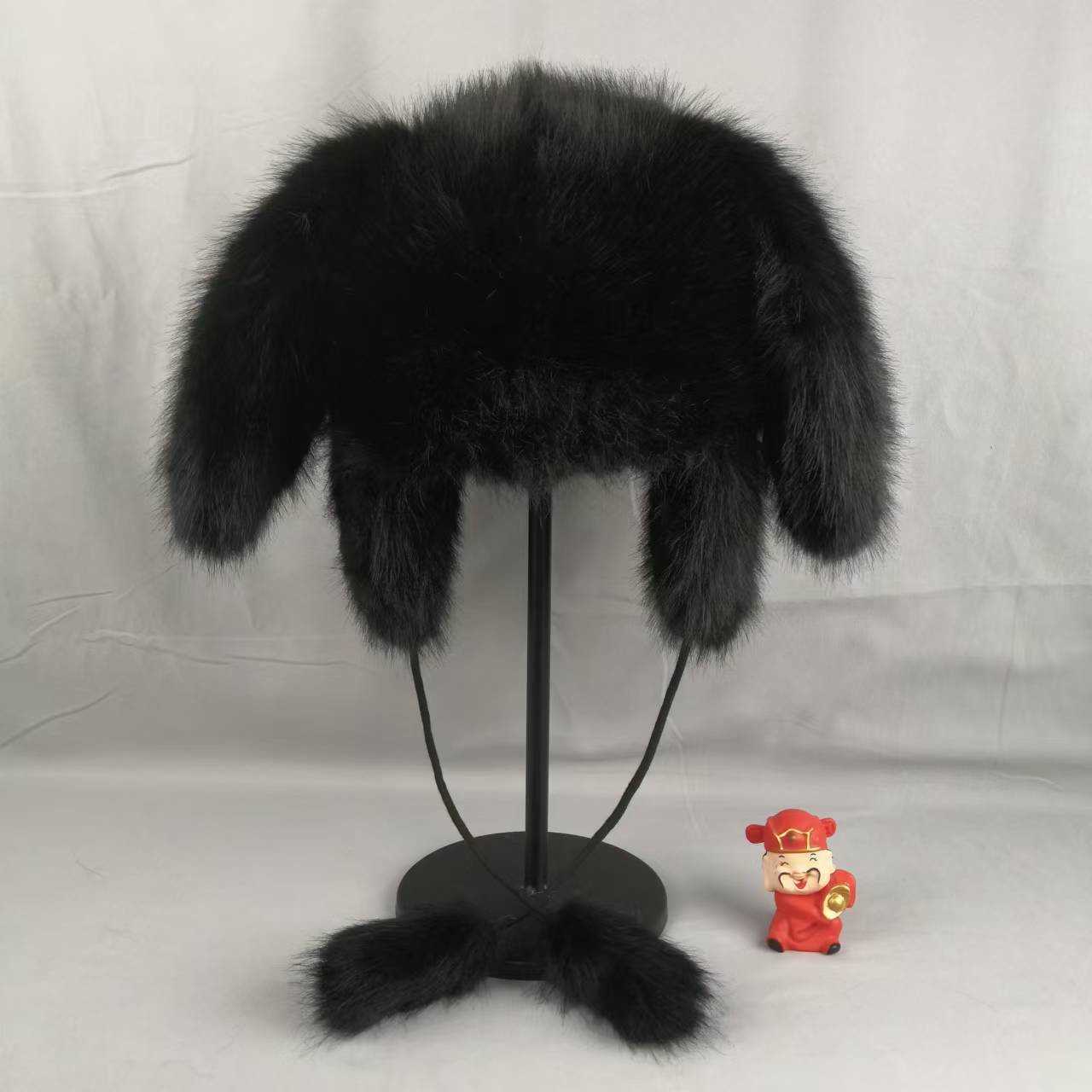 New Cute Rabbit Ear Hat for Women Winter Faux Fox Fur Warm Coldproof Ear Protection Hat Feng Hat H251020