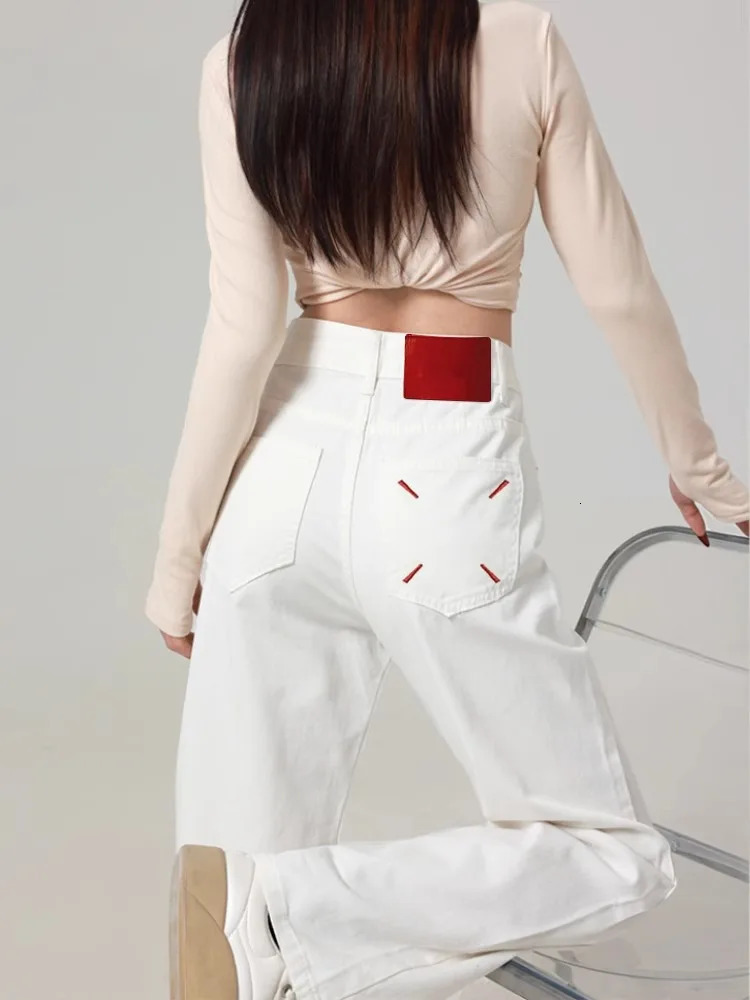 Straight Leg Women Jeans Y2K Style Slim Fit Casual Trousers High Waist Loose Pants Autumn Fashion Trendy White n 251015