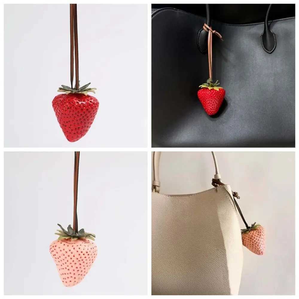 Funny Waterproof Strawberry Key Ring Elegant Alloy Versatile Bag Charm Handmade Vivid Red Resin Fruit Pendant Girls J251121