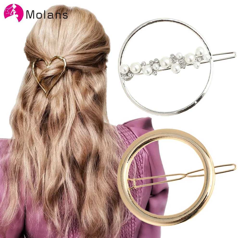 Molans Fashion Metal Geometric Hair Clip Rhinestone Pearl Round Barrette for Women Girls Sweet Hairpin Hairgrip Hair AccessoriesW254021