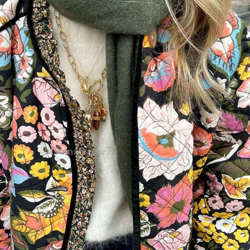 Vintage Floral Flower Printed Cotton Coat Women Fleece Thick Warm Long Sleeve Quilted Jacket Autumn Winter Women's Clothing womens coat