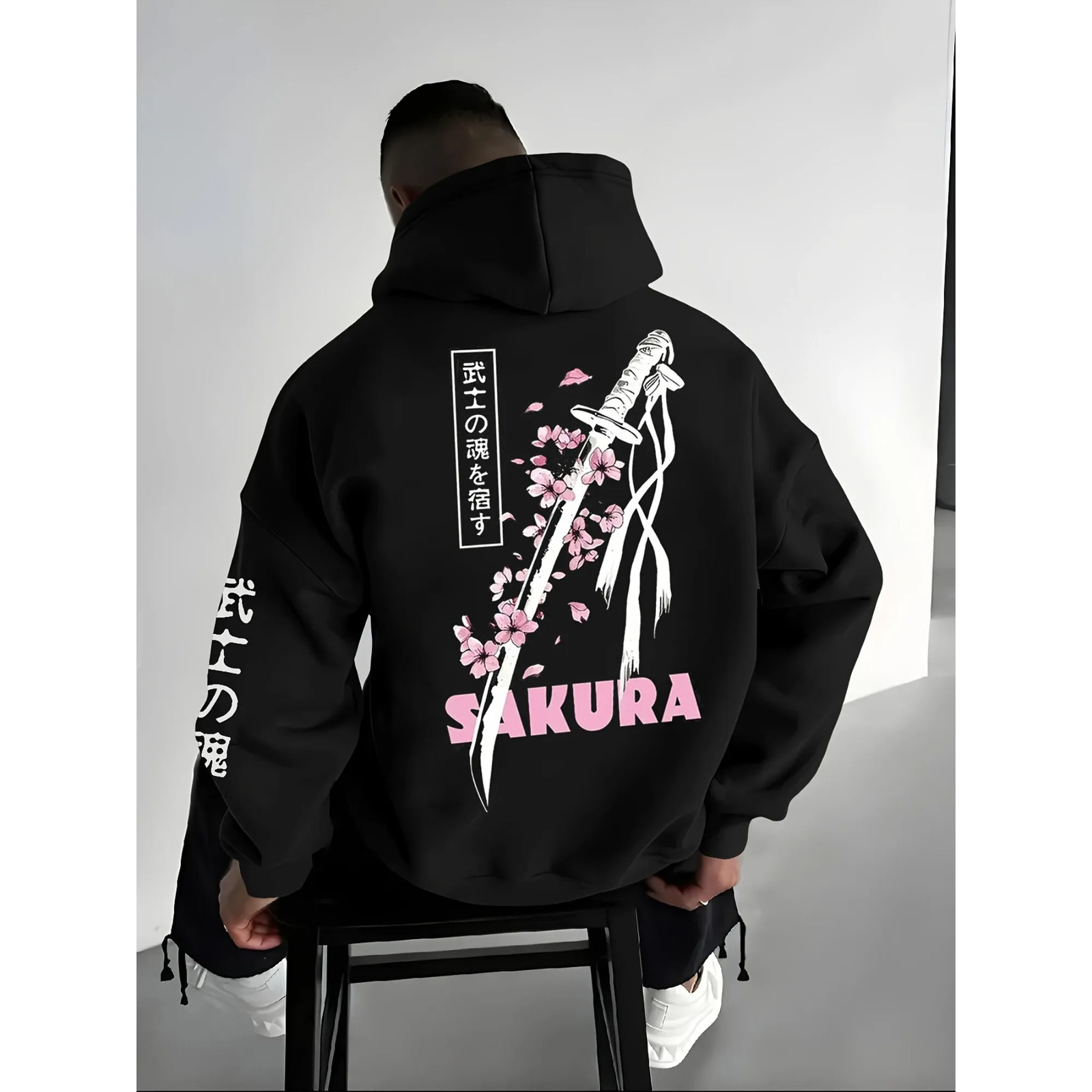 Japanese Streetwear Sakura Katana Hoodie Men Harajuku Graphic Print Sweatshirt Oversized Hip Hop Pullover Autumn Tops 251020