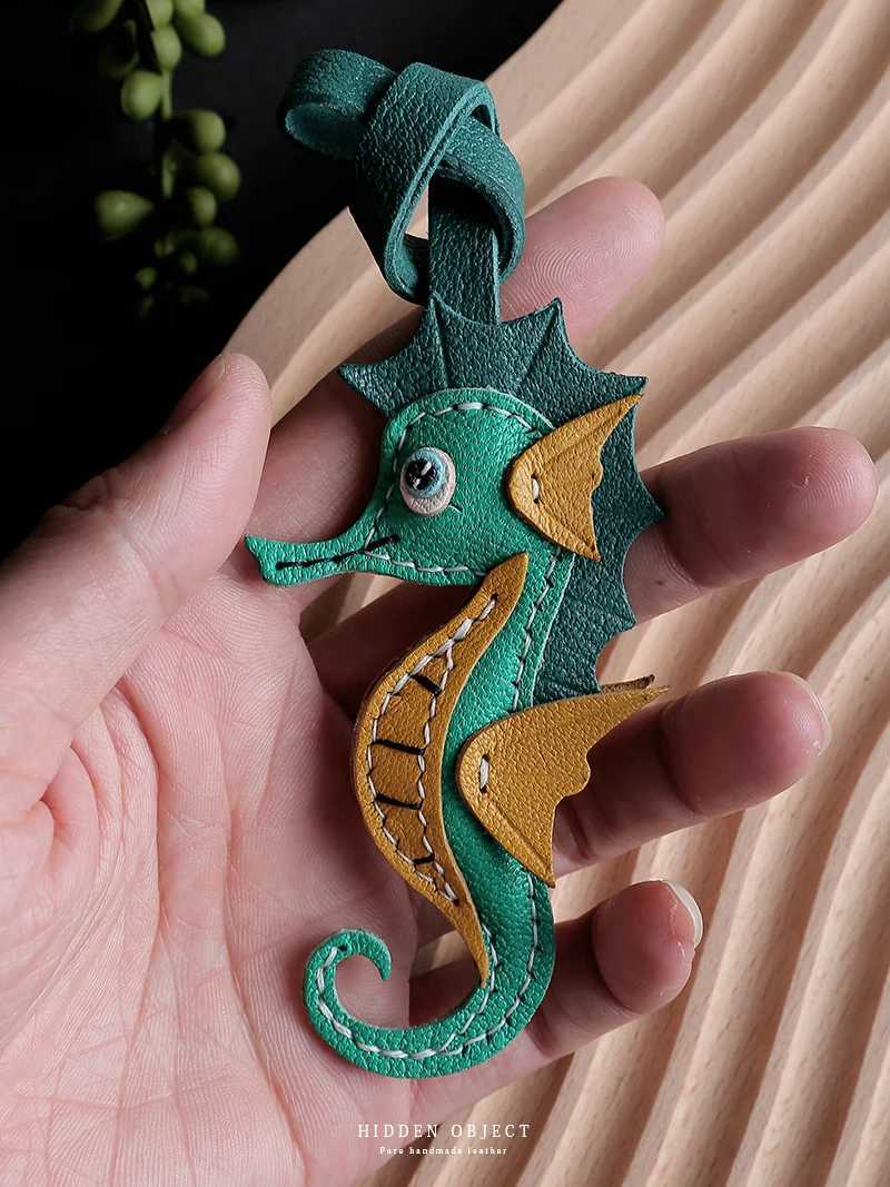 Handmade leather Bag charm Small Seahorse bag pendant leather car keychain pendant doll small decoration Birthday gift Keyring W251021