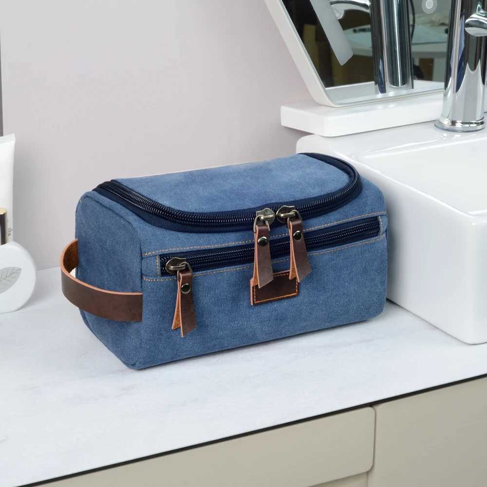 New Products 2024 Portable Travel Dopp Kit Bag With Hook Custom Canvas Toiletry Bag Bathroom Makeup Cosmetic Bag For MenW251021