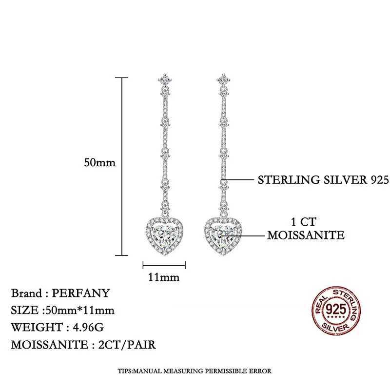 PERFANY 1CT Moissanite Drop Earring Women S925 Pure Silver Heart Laboratory Diamond Long Earrings Fashion Luxury Party Jewelry J251021