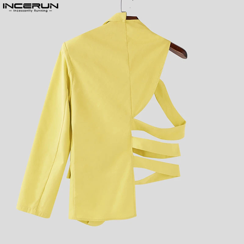 INCERUN Men Irregular Blazer Lapel Oneshoulder Long Sleeve Button Hollow Out Casual Suit Men Streetwear 2025 Fashion Thin Coats 251021