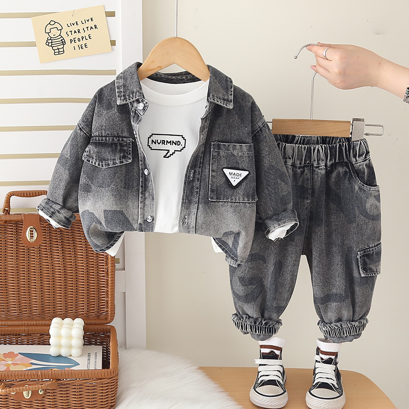 kids designer clothes 2025 New Kids Denim 3-Piece Set, Boys Girls Spring Autumn Fashion Outfit, Long Sleeve Jacket and Pants Coordinated Set