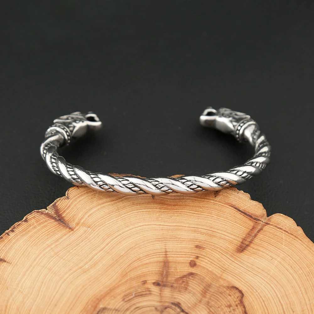 Vikings Stainless Steel Double Dragon Bracelet For Men Women Punk Fashion Wristband Cuff Bangles Classic Vintage Animal Jewelry J251021