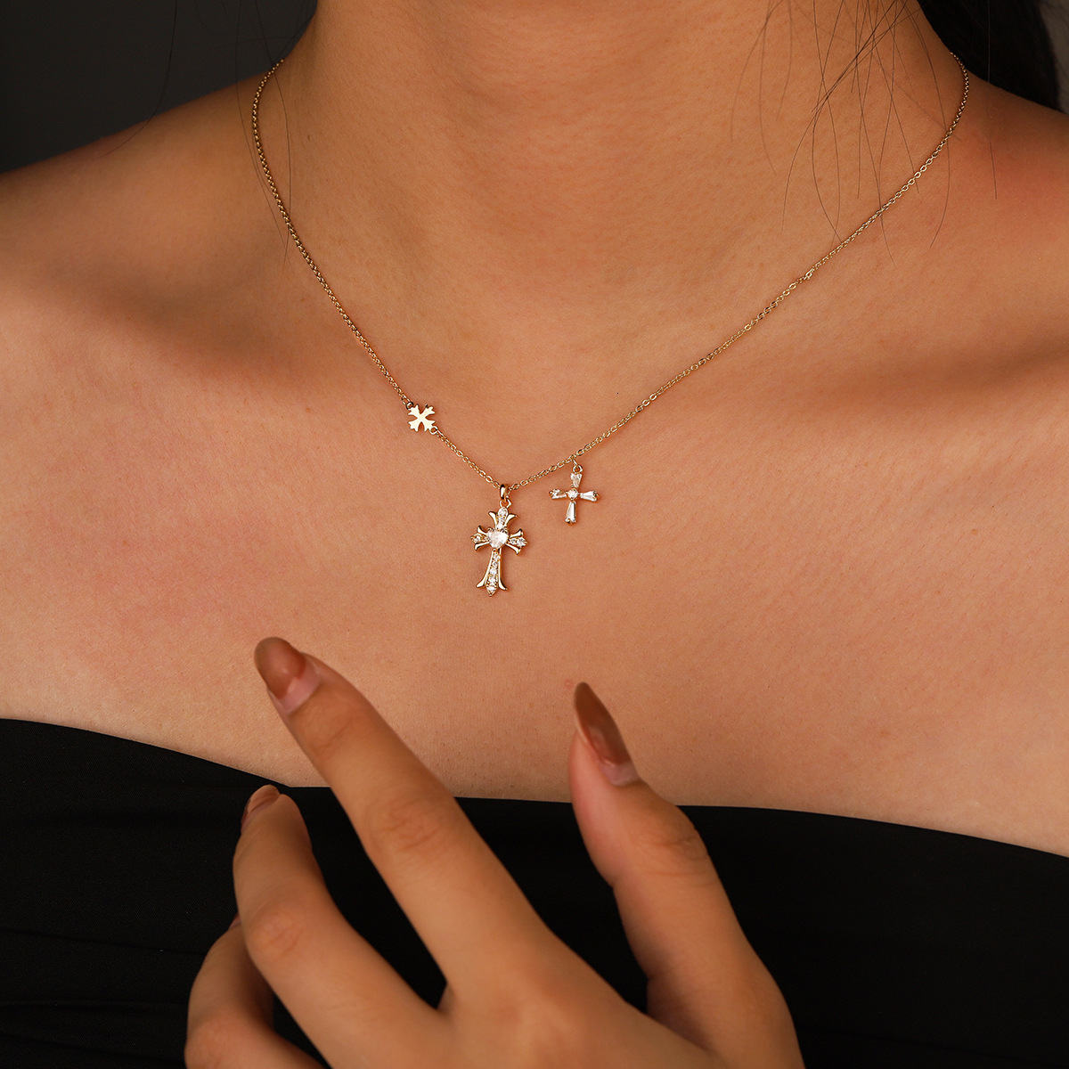 Double Cross Necklace New 2025 Fashion High-end Pendant Niche Personality Jewelry for Women