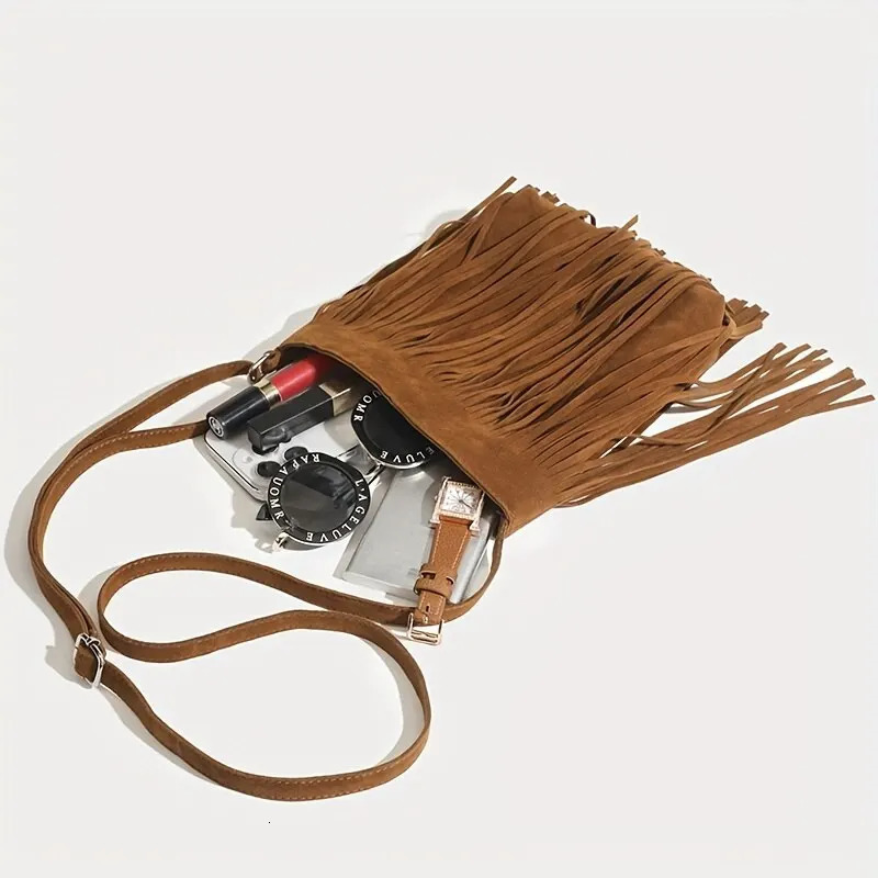 Boho Style Tassel Crossbody Bag Vintage Suede Shoulder Bag Casual Fringe Messenger Bag For Women 251021