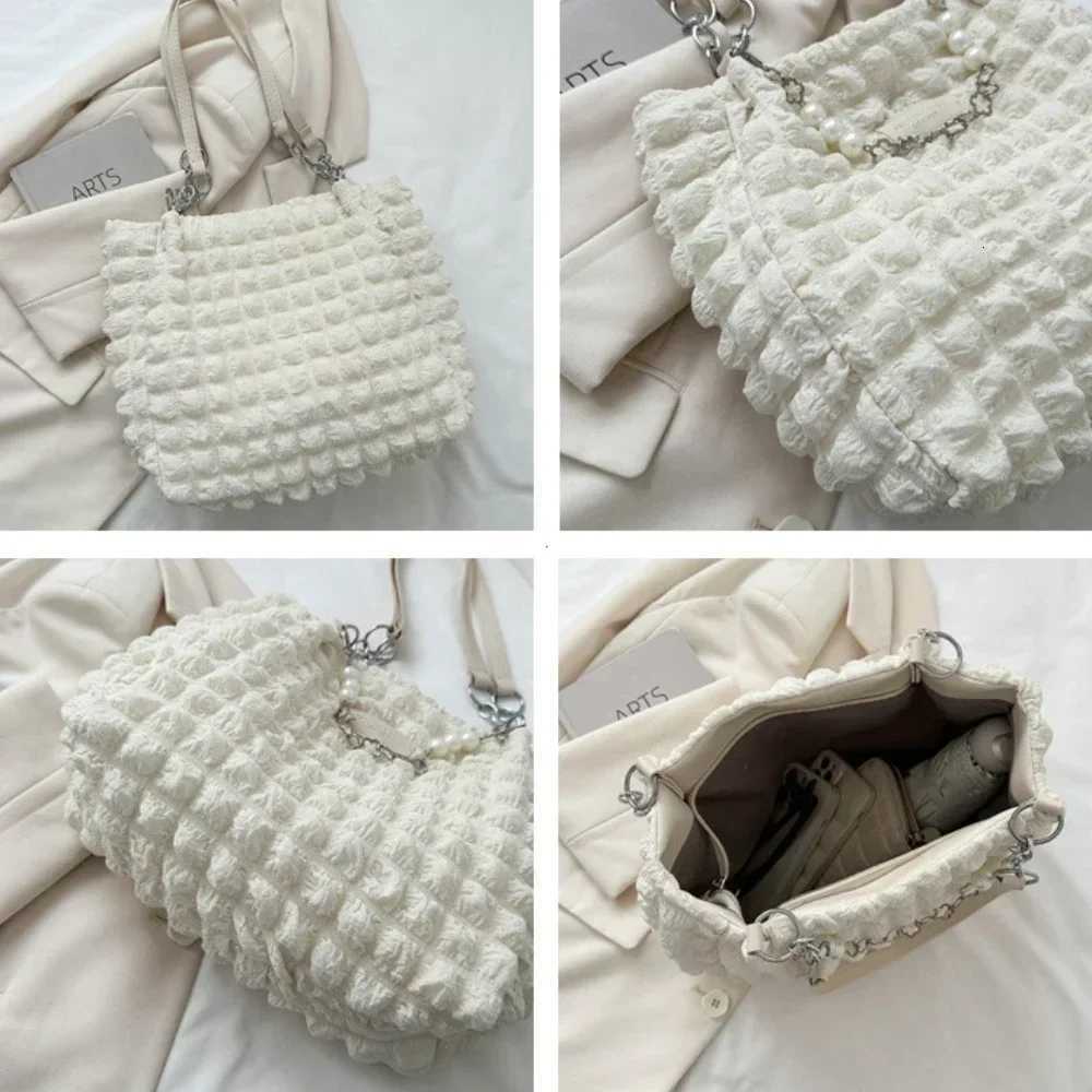 Fashion Plaid Womens Beaded Chain Shoulder Bags Soft Fabric Commuter Female Handbags Purse 2025 Large Capacity Ladies Tote BagXJ251021