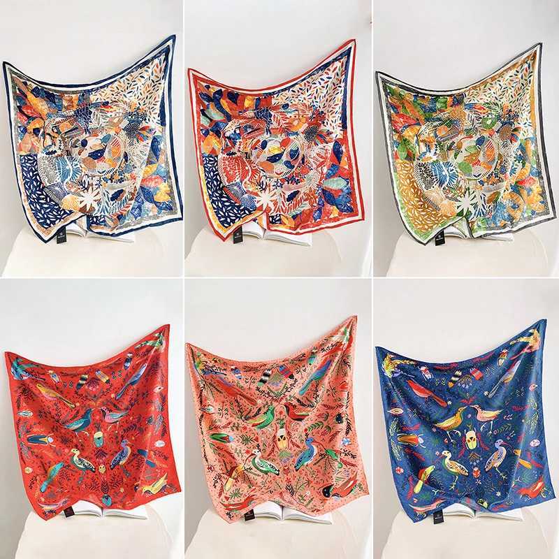 9090CM Fashion Twill Large Square Scarf Silk Feeling Dazzling Tree Print Neck Scarves For Wen Shawls And Wraps AccoryW251021