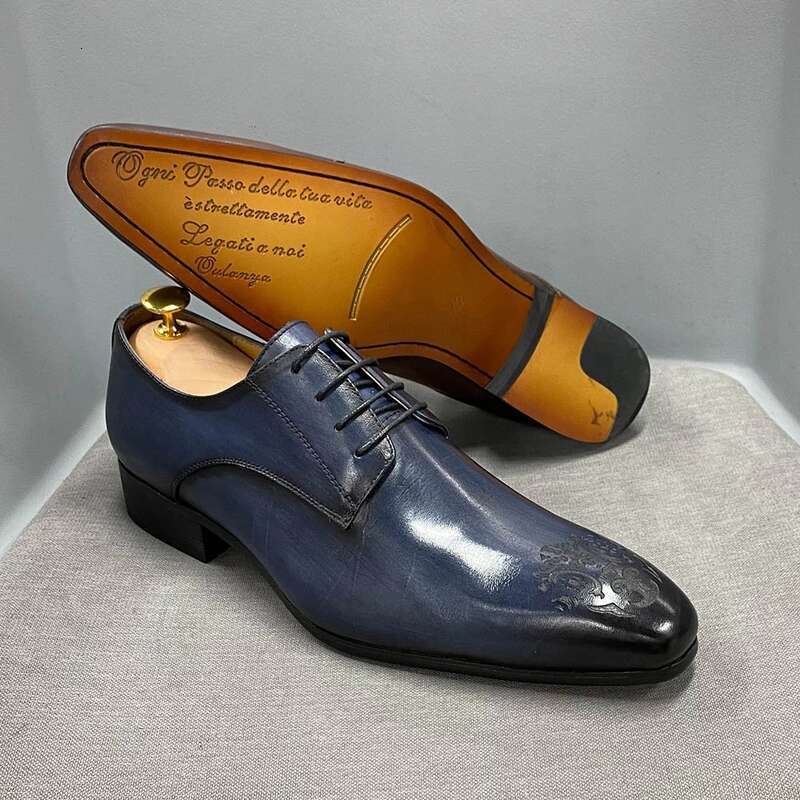Business Casual Formal Derby Genuine Fashion Carved Pointed Leather Shoes Men Shoe