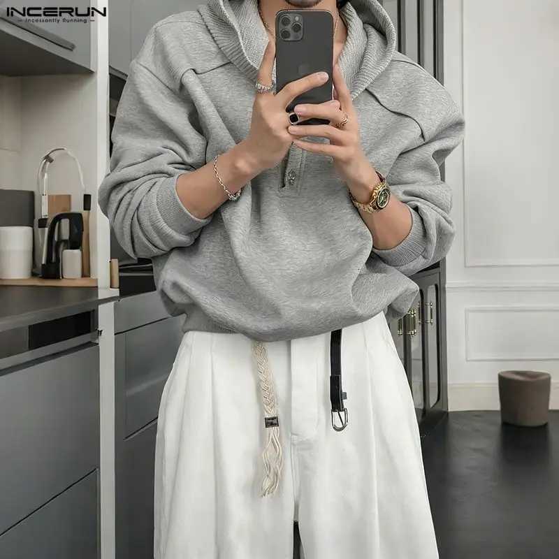 Men Hoodies Solid Color Hooded Long SLeeve Loose Casual Male Sweatshirts Korean Style Streetwear Fashion Pullovers Men W251021