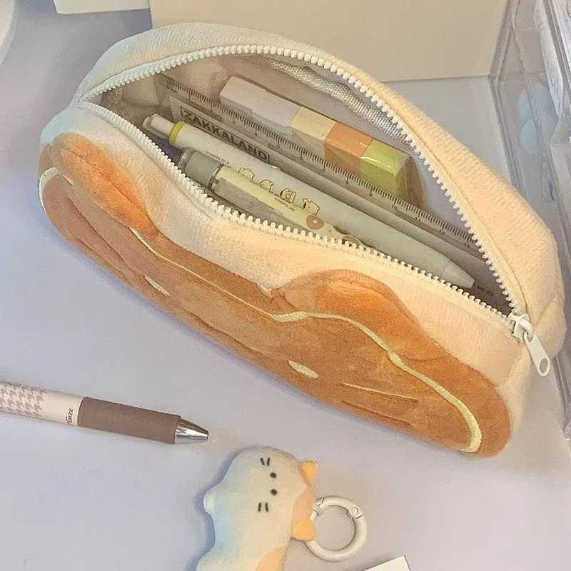 Japanese Cute Cartoon Caramel Cat Kawaii Plush Pen Case INS Large Capacity Cosmetic Storage Bag Coin PurseW251021