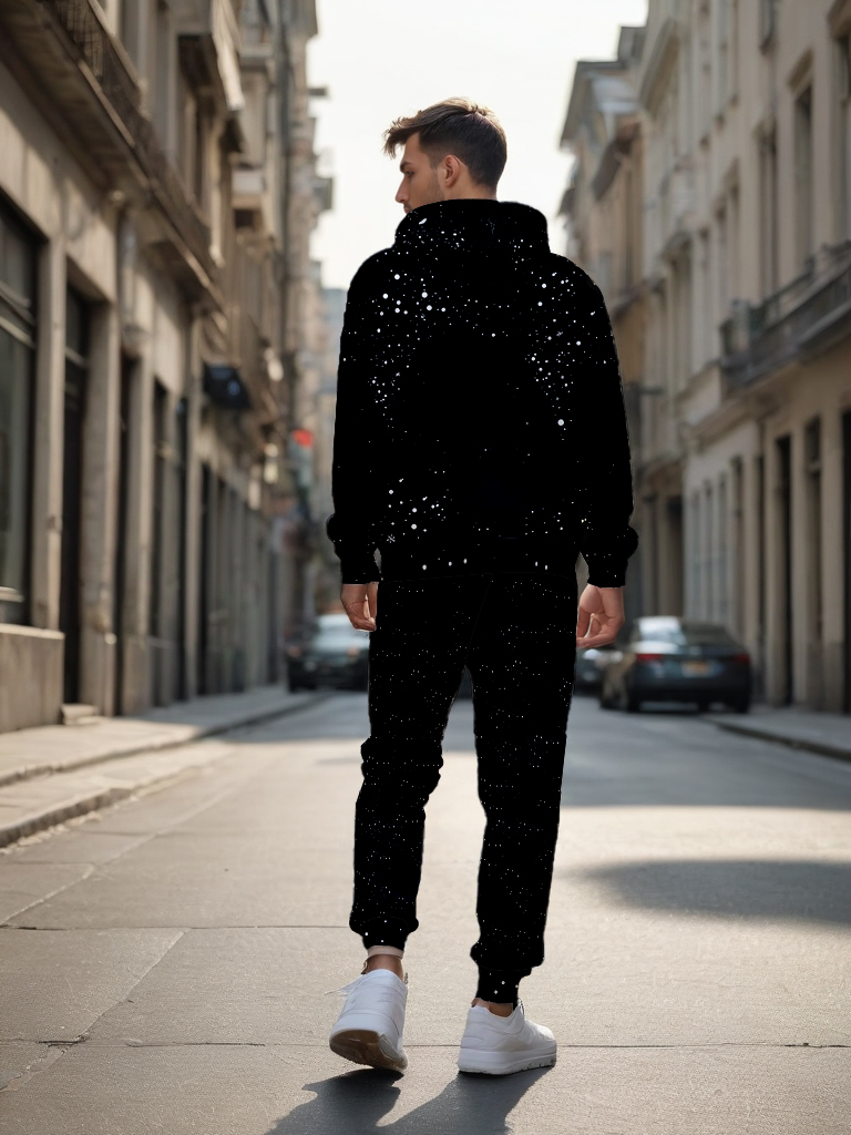 Men's Ankle-Length Knitted Hoodie Casual Outdoor Polyester T-Shirt Long Sleeve Adjustable Drawstring Gradient Print for Autumn Wear - LMWY00197