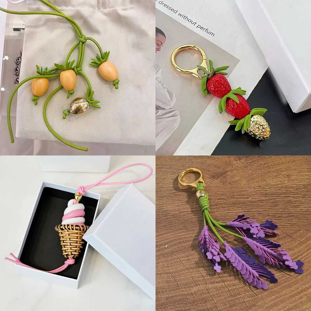 Cowhide Decorative Pendant Creative Bag Accessories Handwoven Genuine Leather Dragon Fruit Pendant Bag Simulated Bag Charms J251121