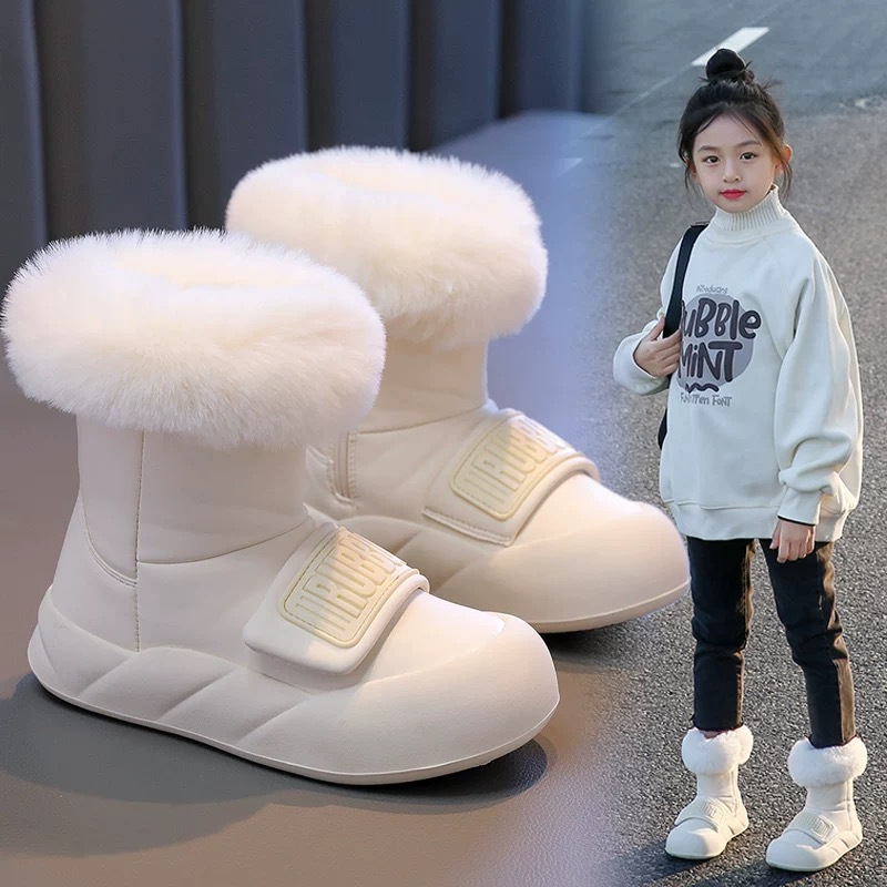 Fashionable children's snow boots simple girls' short boots winter thick warm princess boots medium and large children's cotton boots F