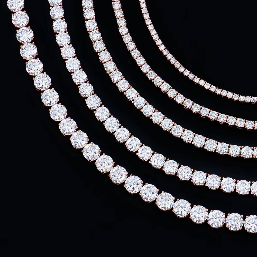 Moissanite D Tennis Chain Bracelet Stylish Trendy HipHop Rose Gold Plating Sterling Silver 925 Party Size 2mm 3mm 4mm 5mm 6mm
