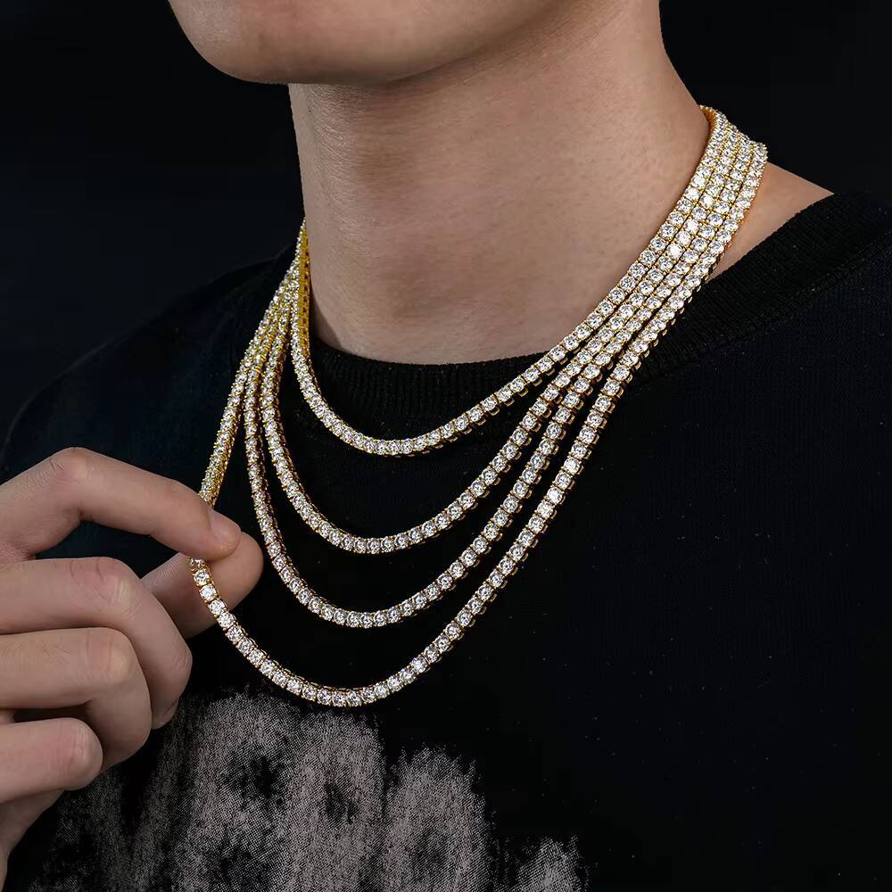 Cheap Custom Set 4mm 1624in Tennis Gold Plated Vvs Mossanite Moissanite Chain Men Hip Hop S925 Tennis Necklace with Certificate