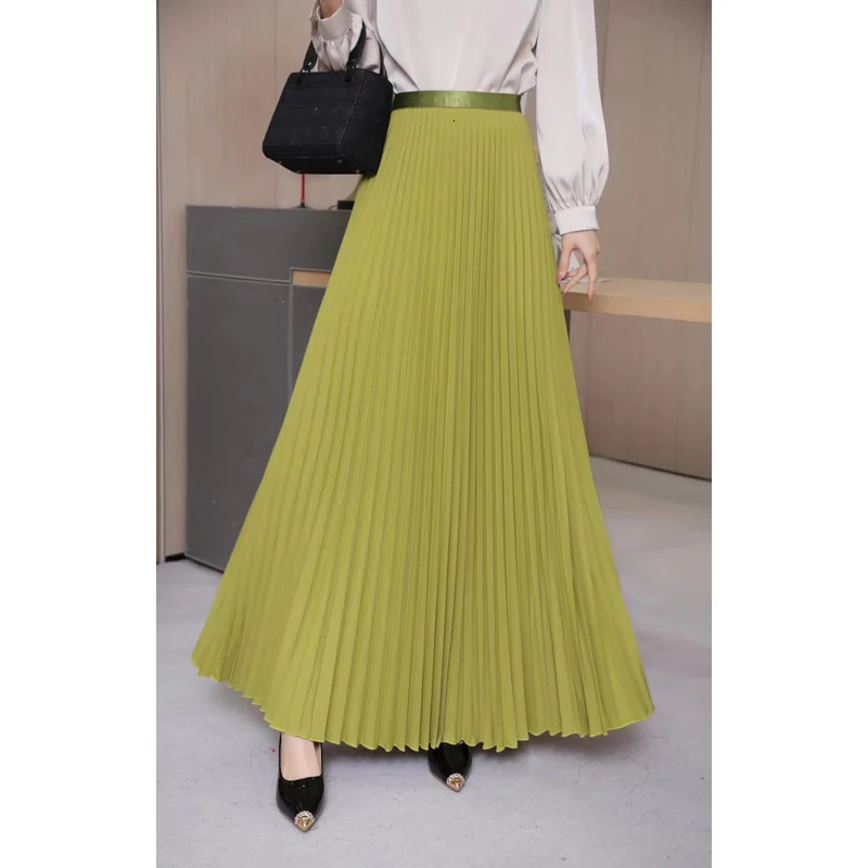 TFETTERS Spring Clothes Women 2025 Autumn Fashion Casual Office Lady Pleated Skirt Women Hight Waist Solid Long Skirt 251013