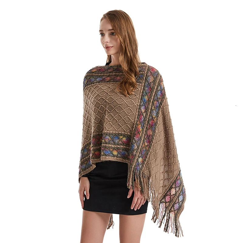 Womens Retro Pullover Tassel Shawl Ethnic Style Cape Knitted Outwear Coat Tourism Wear Pull 10090cm 251021