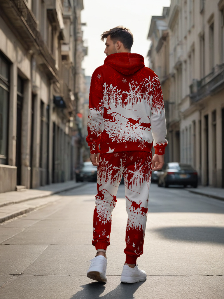 Men's Ankle-Length Knitted Hoodie Casual Outdoor Polyester Sweatshirt Gradient Color Print with Adjustable Drawstring - LMWY00173