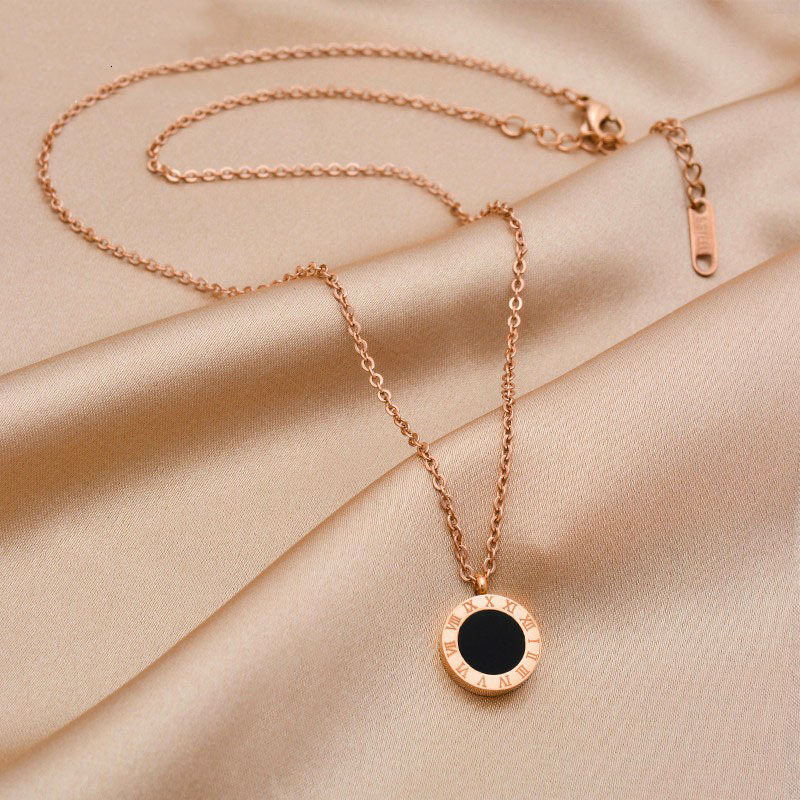 Stainl Steel Ran Numeral Black White Shell Necklace For Wen Fashion Round Pendant Chain Collar Fem Party Jewelry S250808 ddmythur ddmythur ddmythur dd