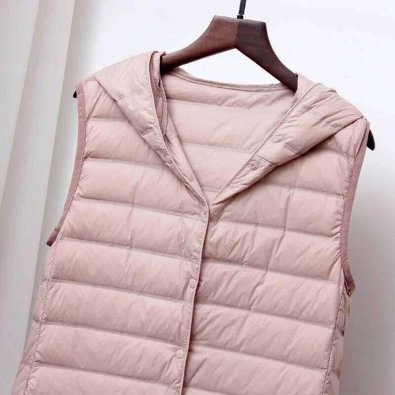 Women Ultra Light Long Vest With Hood Casual Slim Waistcoat 90% White Duck Down Gilet New 2025 Fashion Hot Sale womens coat