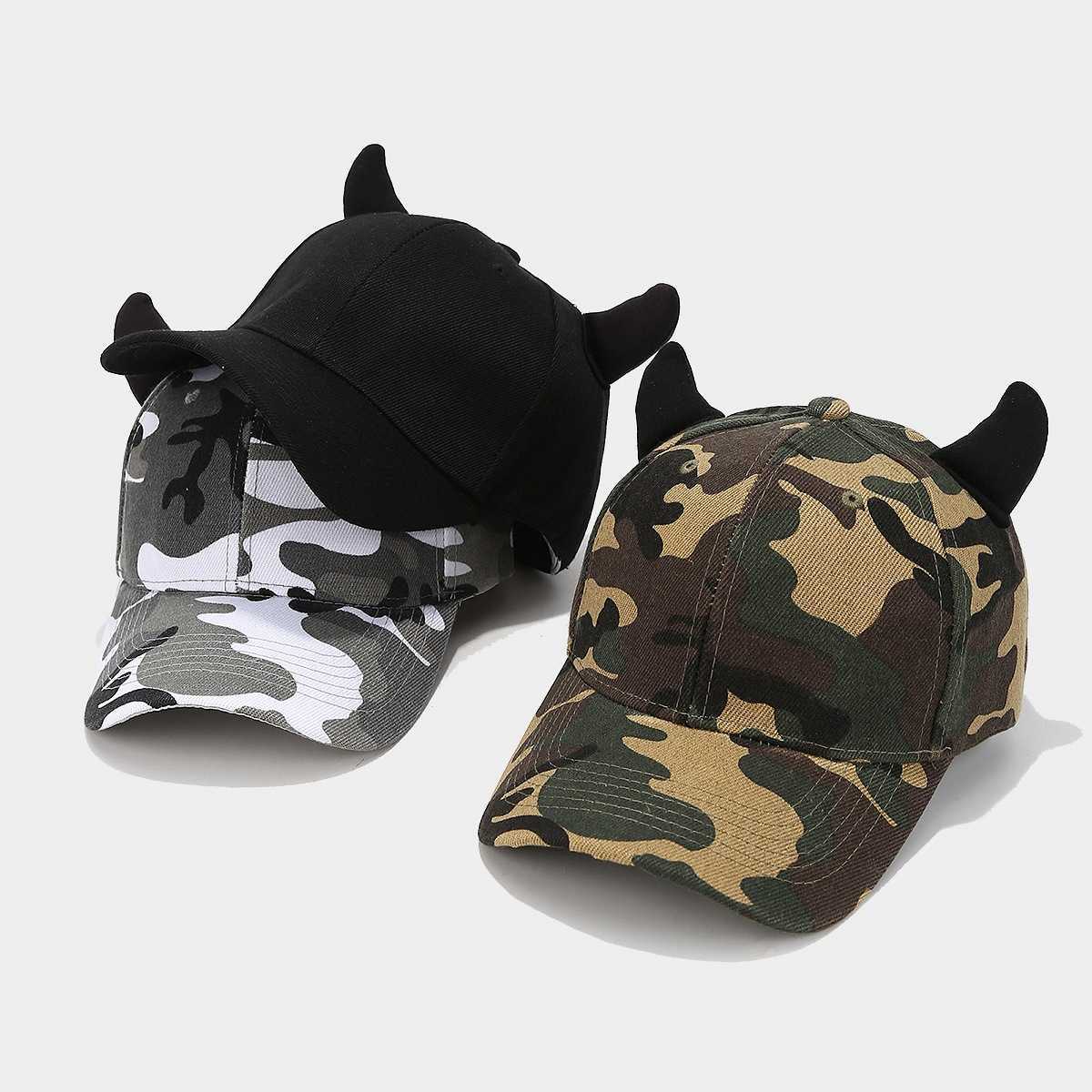 Fashion Camouflage Horn Ears Baseball Cap for Women Trendy Cute Hard Brim Baseball Cap for Men Couple Sun Hat H251020