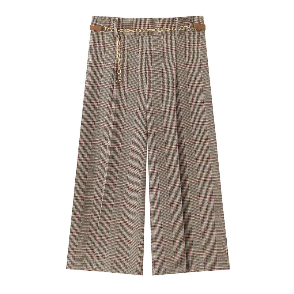 autumn womens clothing allmatch houndstooth short lapel suit jacket chain belt wideleg trousers 251021