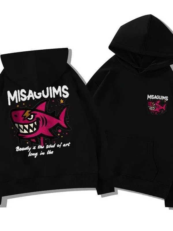 25 American Oversize Tide Brand High Street Shark Print Autumn Winter Loose Casual Daily Sports Warm Men Women Hooded Sweatshirt W251021