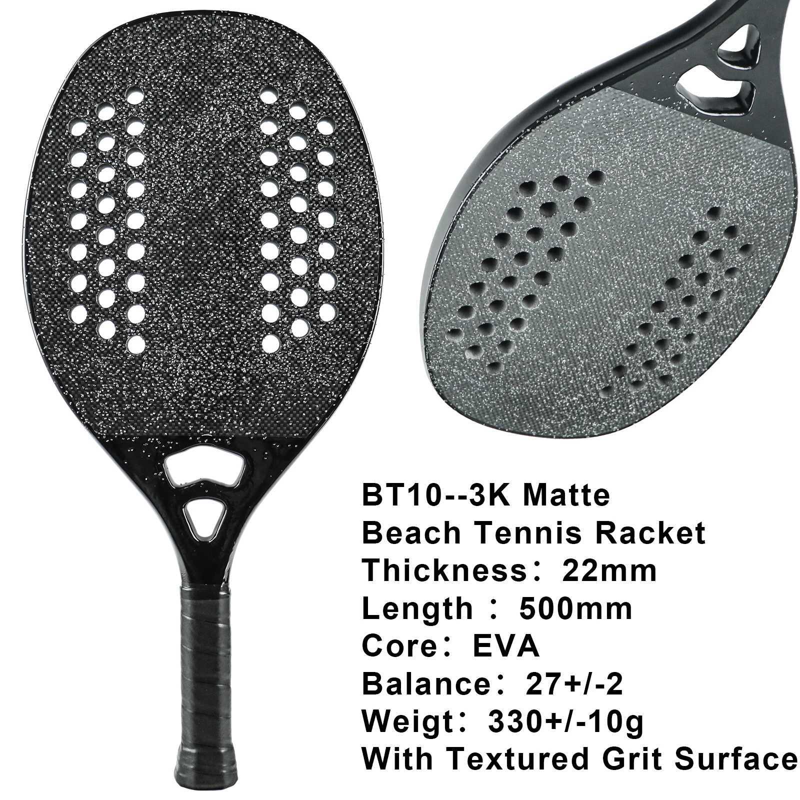 Black Basic Beach Tennis Racket 3K2KKE Carbon Fiber Grit Face For A Stable Outdoor Control Performance Suitable For Beginner W251021