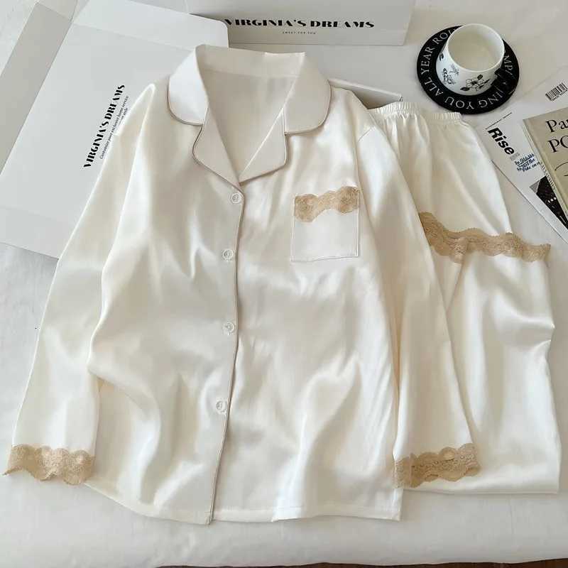 Korean Style Casual Print Womens Pajamas Fun Print Lace Solid Design 2 PC Set Pajamas Autumn Winter New 2025 Loungewear Fashion Y251104