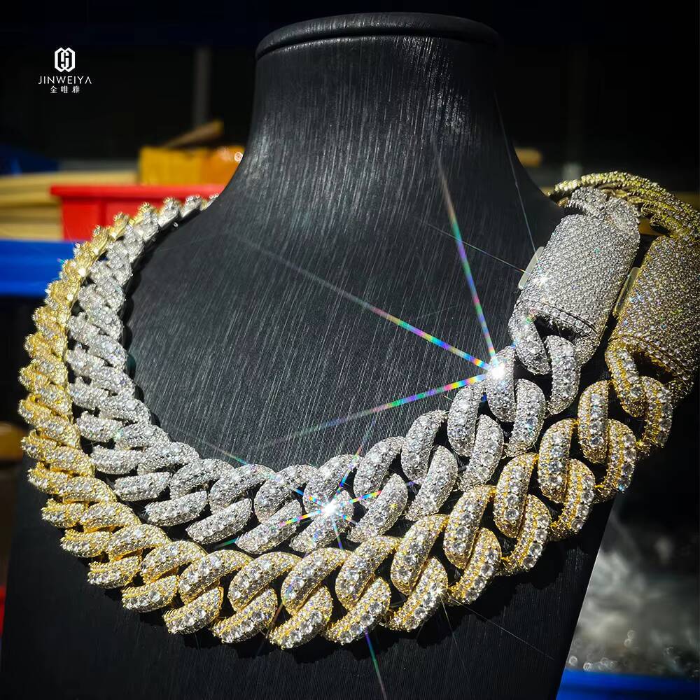 14mm 16mm 18mm 22mm Two Rows Moon Shape Ice Out Cuban Chain S925 Silver VVS Moissanite Raised Pointer Cuban Link Chain Men