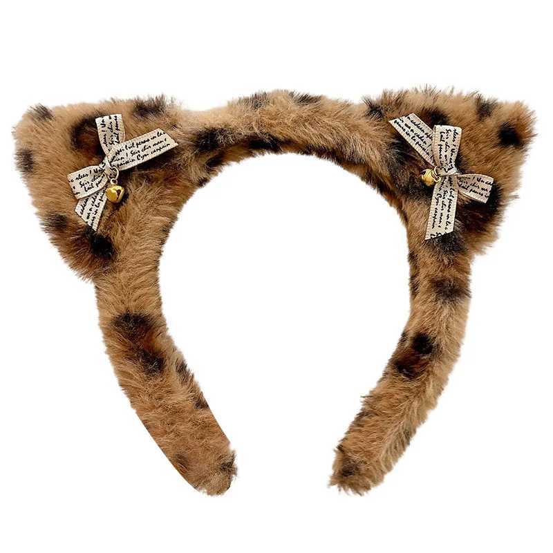 Cute Cat Ears Hairband Women Girl Cosplay Leopard Hair Hoop Winter Soft Wool Headband Party Hair Bands Face Wash Makeup HeadwearW254021