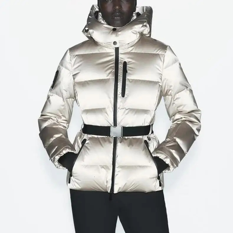 Warm Cotton Jaet Ski Suit with Belt Stand Collar Thien Winter Outerwear Womens Faion Commute Korean Sle Memory Fabric 251017