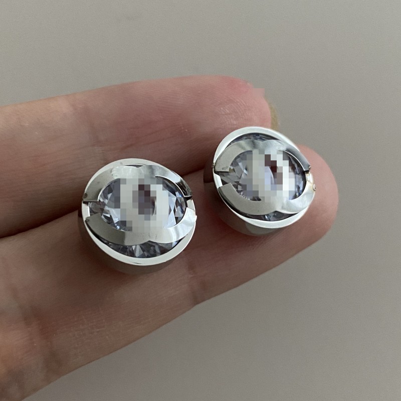 Silver Color Luxury Designer Earrings Titanium Steel Simple Letter Fashion Earrings With Single Diamond Trendy Jewelry For Christmas Wholesale