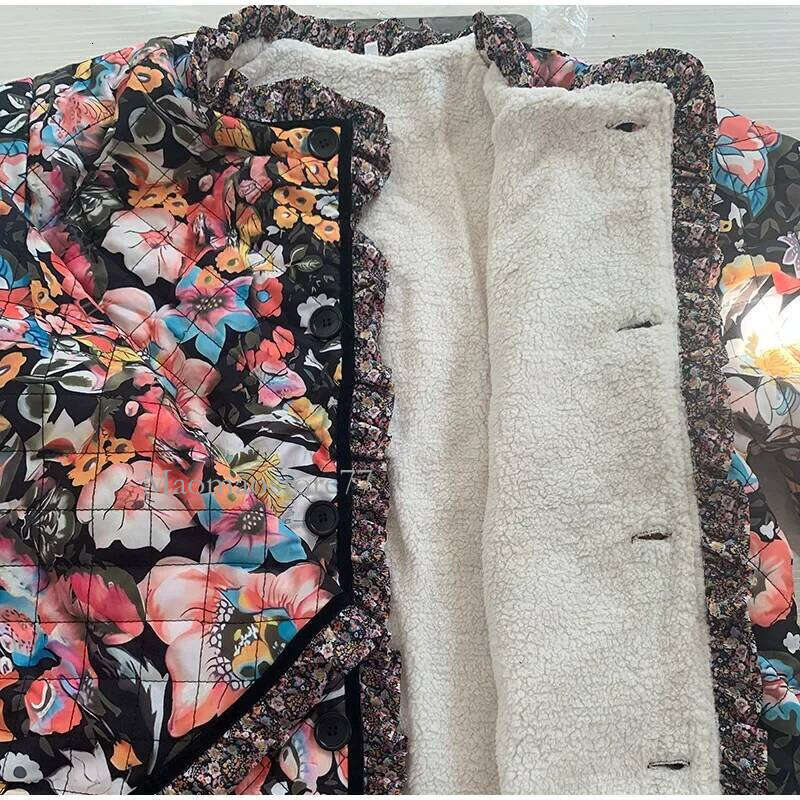 Vintage Floral Flower Printed Cotton Coat Women Fleece Thick Warm Long Sleeve Quilted Jacket Autumn Winter Women's Clothing womens coat