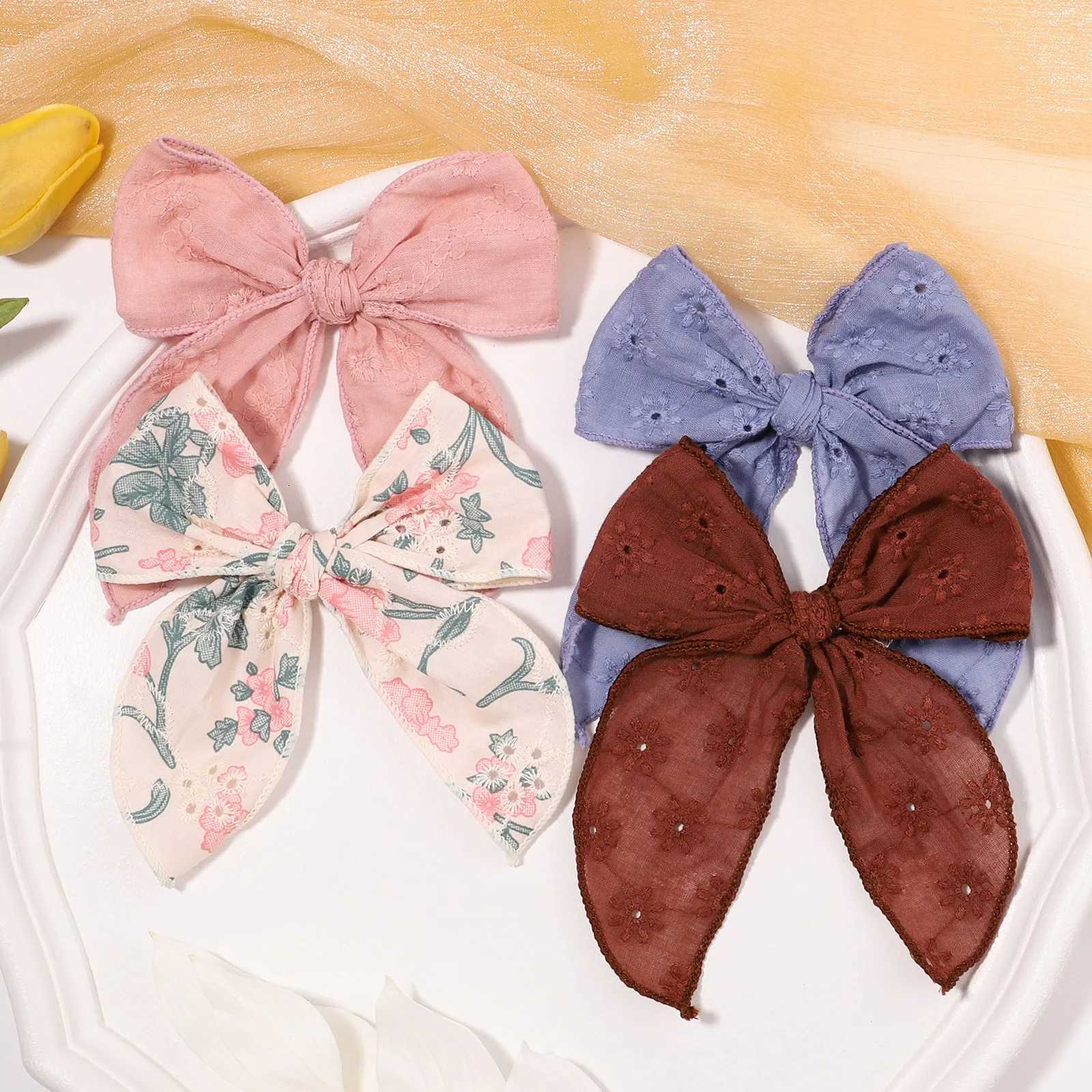 1 Pcs Sweet Embroidery Print Kids Bows Hair Clips for Baby Girls Handmade Big Bowknot Hairpin Barrette Headwear Hair AccessoriesW254021
