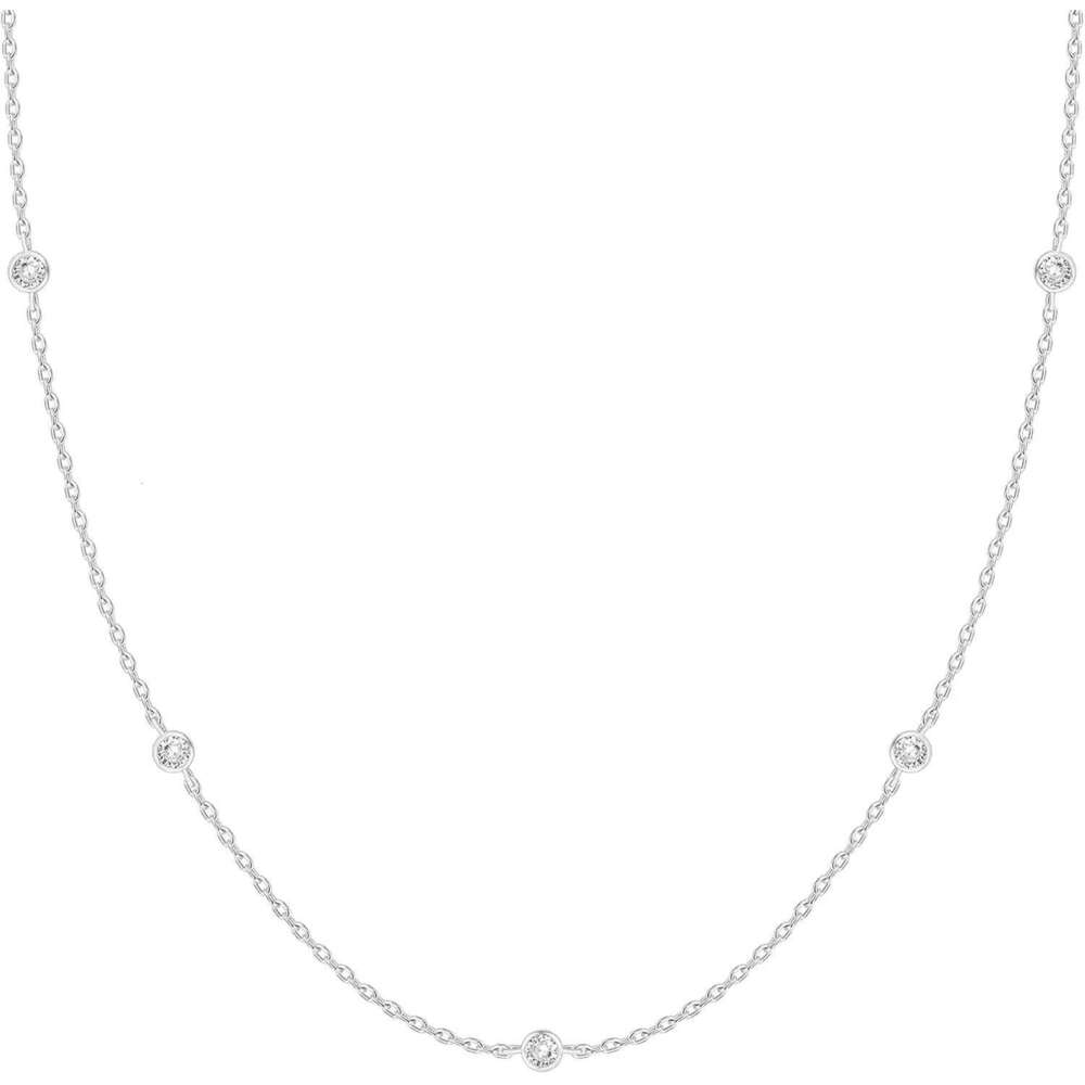 K Gold Station Sier Plated Necklace For Simulated Dia Necklaces Gift For Women CZ Chain