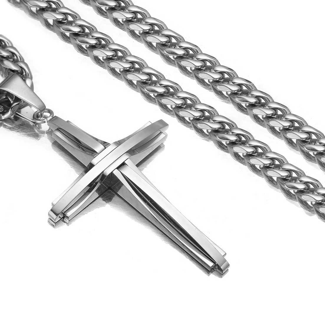 Vintage Cross Pendant Necklace Punk New Design Classic 316L Stainless Steel Curb Chain Men Women Necklace Jewelry XJ250717