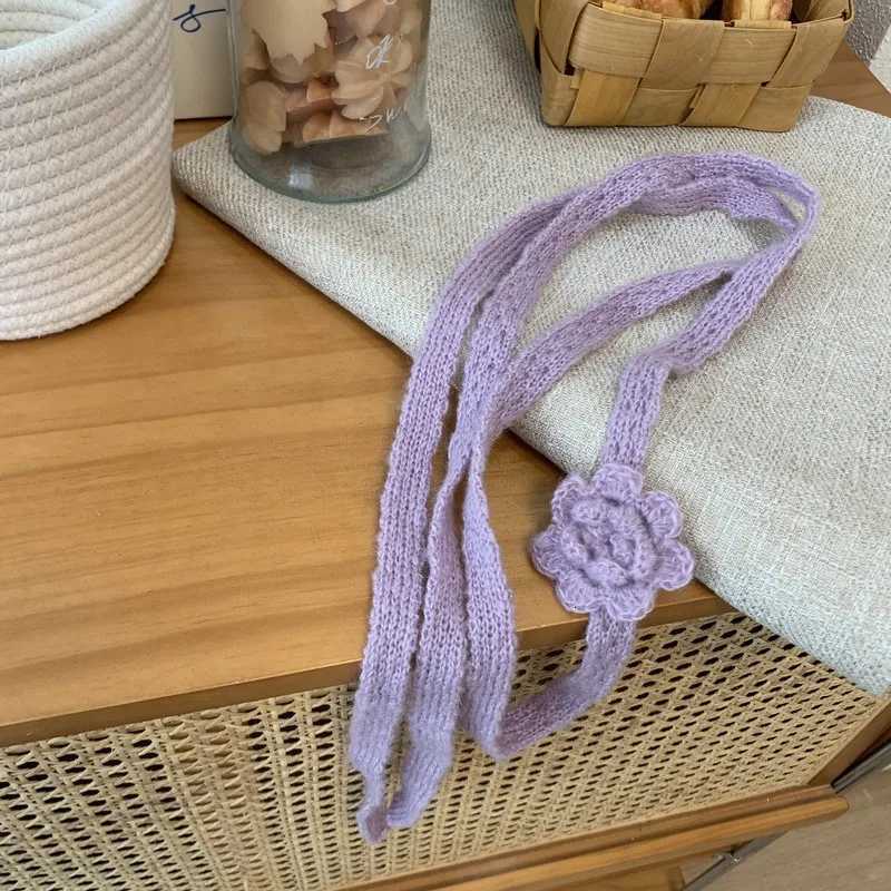 2024 Elegant Autumn And Winter Handmade Flower Decorated Long Scarf 2024 Girls Chic Thin Scarves 18015cm W251021