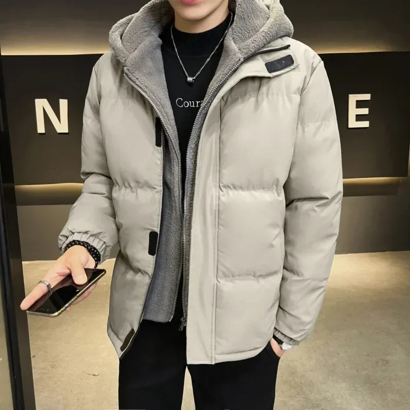 Thickened Cotton Jacket Mens Winter Fashion Outerwear Coat Casual Loose Fit Hooded Coat 251013
