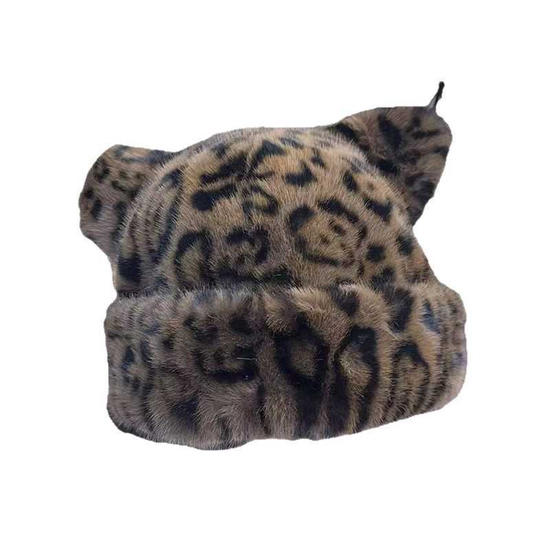 Leopard Print Plush Fisherman Hat Hat Autumn Winter New Thickened Warm Ear Protection Imitation Mink Fur H251020