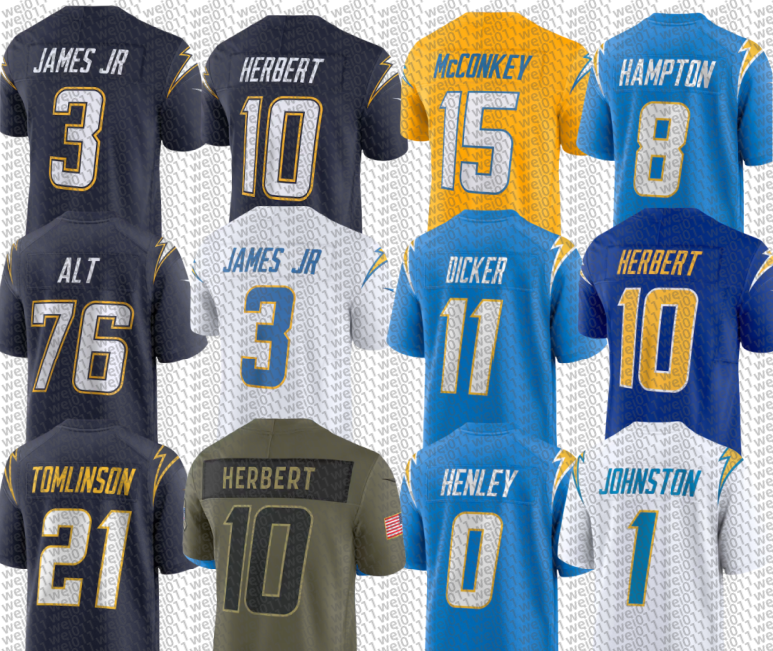 LaDainian Tomlinson Junior Seau Justin Herbert Omarion Hampton Keenan Allen Derwin James Jr Ladd McConkey Quentin Johnston Daiyan Henley Troy Dye Football Jersey