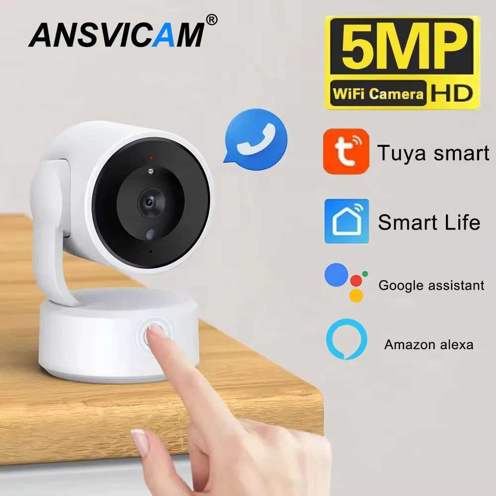 WIFI Tuya Camera Indoor 5MP Baby Monitor Two Way Talk 4X Zoom PTZ 360 Surveillance Cameras Support Alexa Google Smart Life J251121