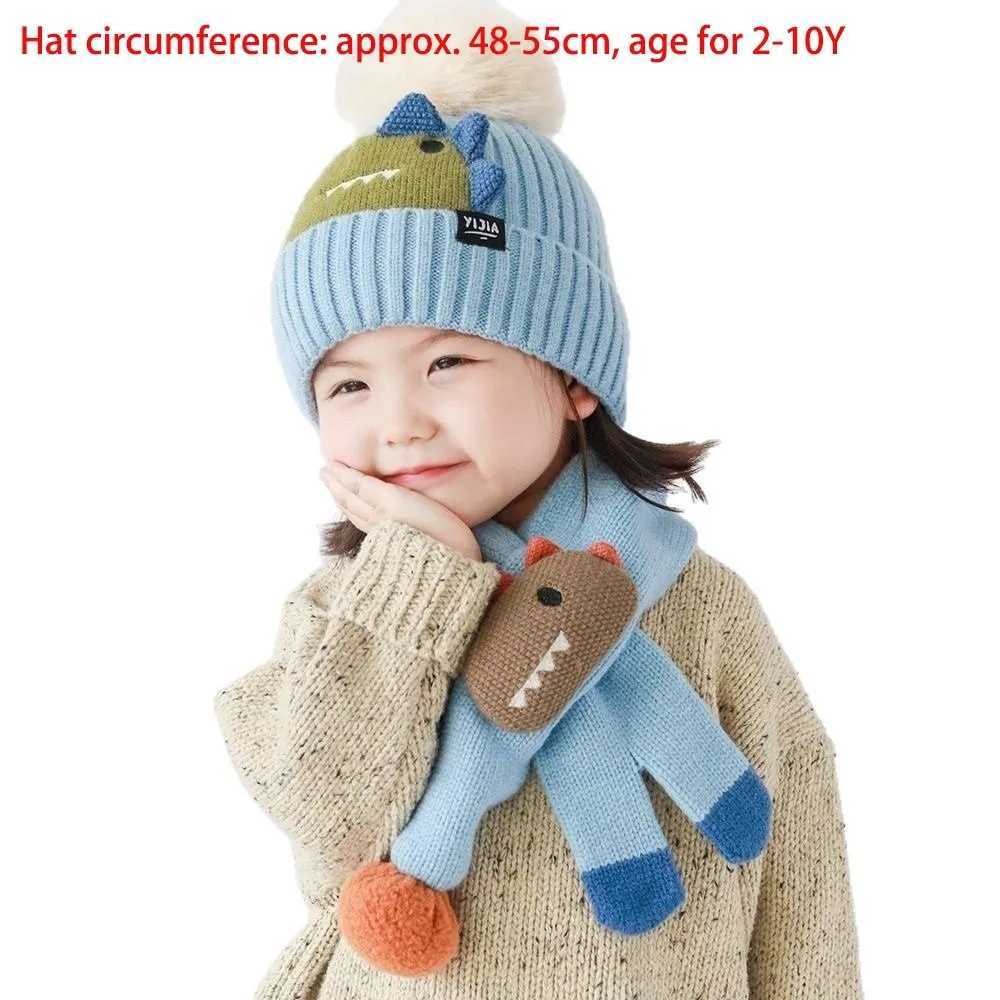 New Warm Scarf Hat Set Windproof Coldproof Pullover Cap Knitted Cute Neck Warmer for 210Y J251021